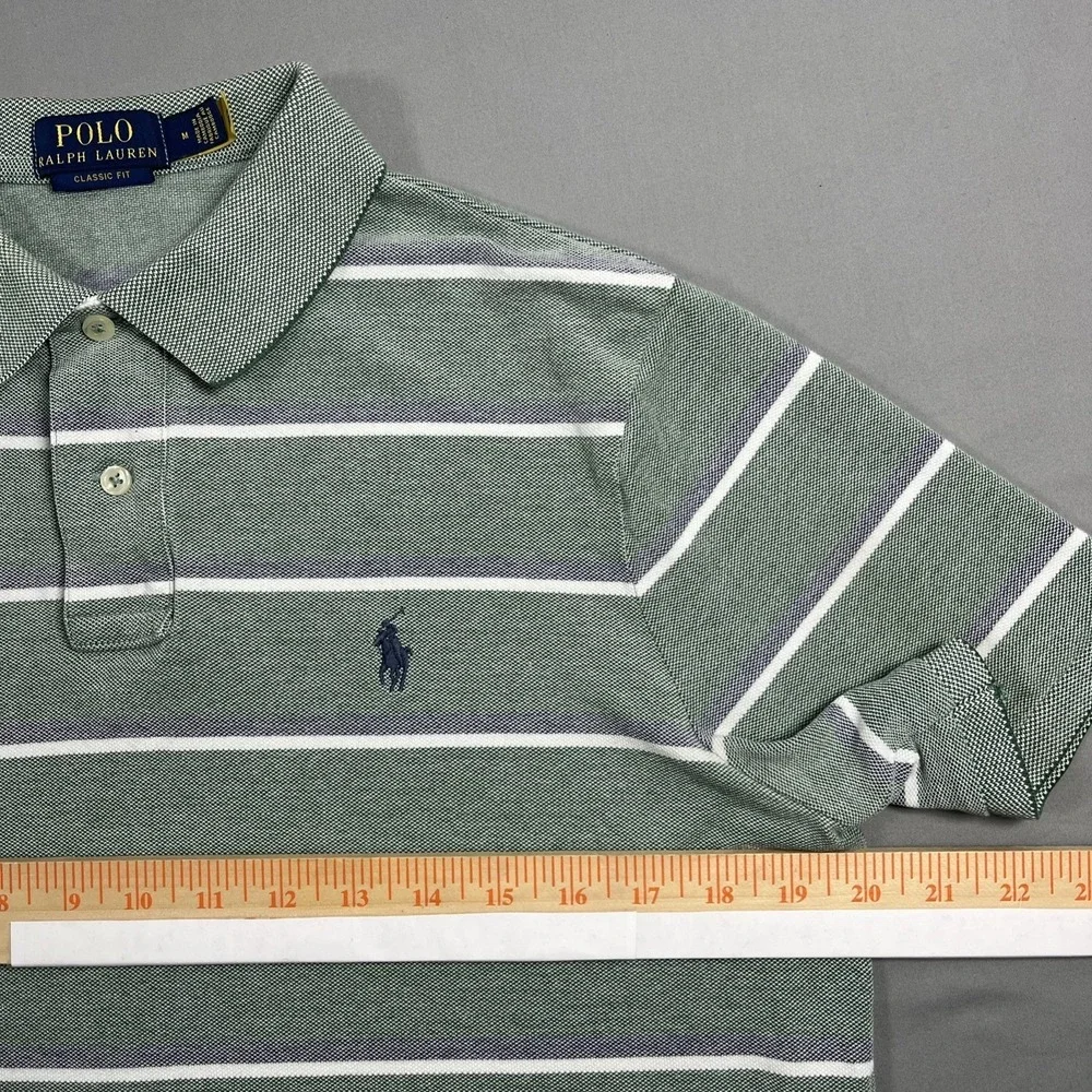 Polo Ralph Lauren Shirt‎ Mens Medium M Classic Fit Green Striped Pique Pony Logo